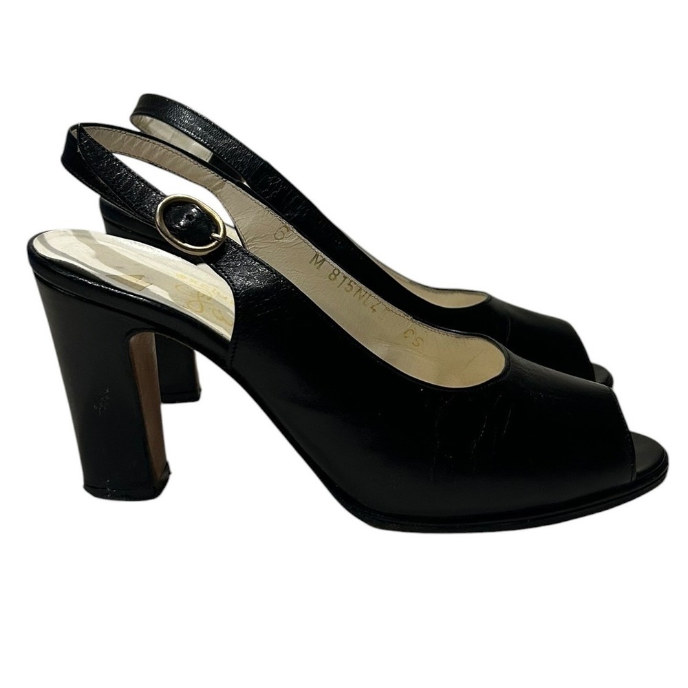 Garolini Leather Peep Toe Slingback Heels Old Money Vintage Italian Luxury 6
